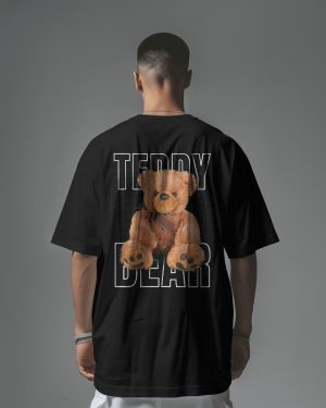 Men's Black Teddy Bear Graphic Oversized T Shirt
