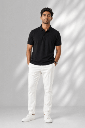 Men's Black Cotton Polo T-Shirt – Heavy Matty Fabric