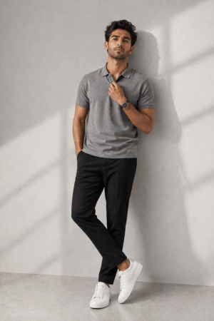 Men's Grey Cotton Polo T-Shirt – Heavy Matty Fabric