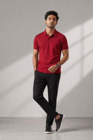 Men's Red Cotton Polo T-Shirt – Premium Matty Fabric