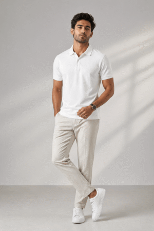 Men's White Cotton Polo T-Shirt – Heavy Matty Fabric